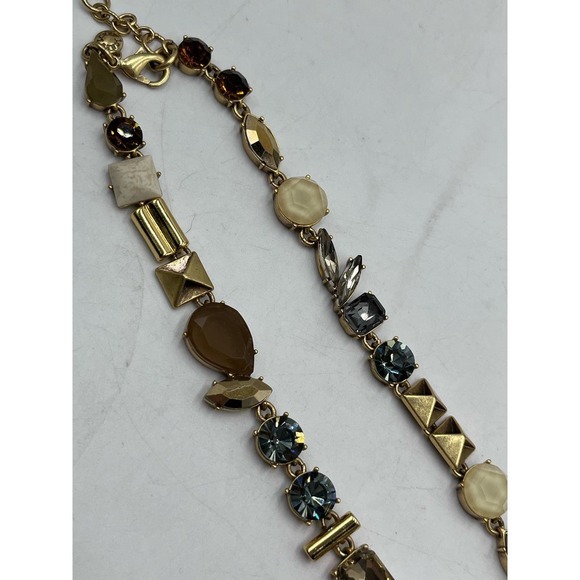J. Crew Factory Natural Stone Rhinestone Parade Gold Tone Necklace - Picture 14 of 16